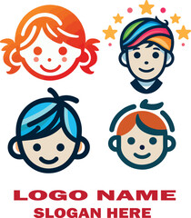 Kids logo icon  vector white background .