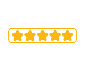 5 star icon. Symbol of customers rating for product or service. Five gold star rate logo design. Online assessment concept. Customer review, Feedback icon illustration on transparent background. 