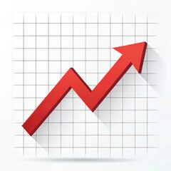Red arrow graph with sharp angles moves upward on grid background, chart line