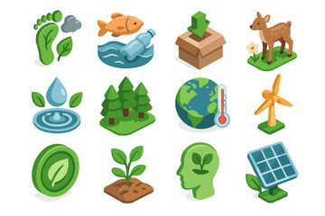 Icon environmental ocean reduction grid agriculture use sustainable renewable preservation vector forest
