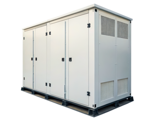 Large industrial metal cabinet for an outdoor power generator on a transparent background