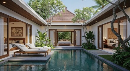 Fototapeta premium luxury tropical home with swimming pool in indonesia