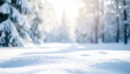 Fototapeta premium Snowy Winter Forest Landscape With Fresh Snow