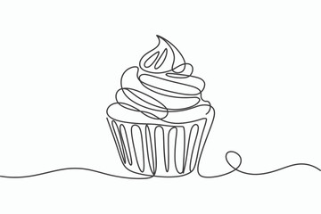 Minimalist cupcake drawing isolated on white background