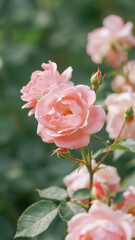 Delicate Pink Roses in Bloom with Soft Green Background