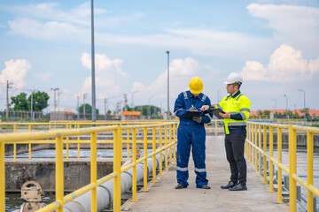 Environmental engineers work at wastewater treatment plants,Water supply engineering working at...