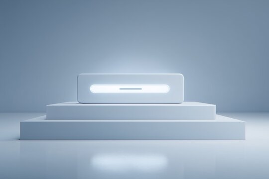 3D minimalist loading bar frozen at halfway point glowing faintly placed on a digital white platform emotional concept of stagnation or blocked progress - - Powered by Adobe