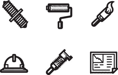 Construction tools icons for building, design, and business projects