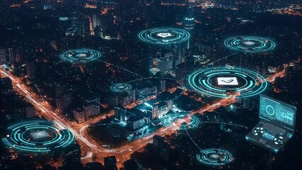Futuristic City Network: Data Flow, Connectivity, and Digital Transformation - Powered by Adobe