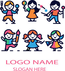 Kids logo icon  vector white background .