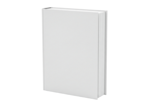 Standing blank white hardcover book mockup, for cover design. Isolated on transparent background, png