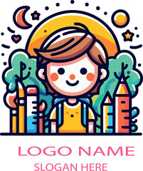 Kids logo icon  vector white background .