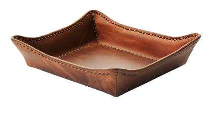 Stylish leather valet tray for organizing small items on your desk or dresser beautifully crafted isolated on white background 