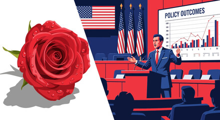 A juxtaposition of american politics and natural beauty symbolizing complex choices