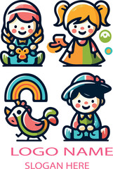 Kids logo icon  vector white background .