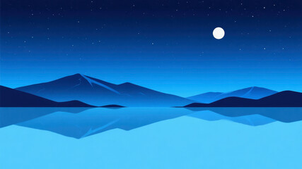 Fototapeta premium Moonlit Night Over Calm Waters with Mountain Reflections