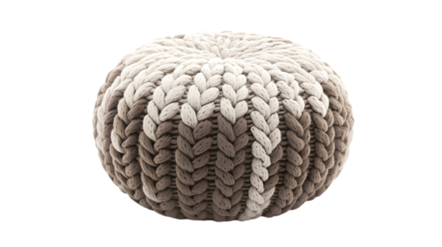 Cozy knitted pouf with textured weave adds warmth and comfort to any living space design isolated on white background 
