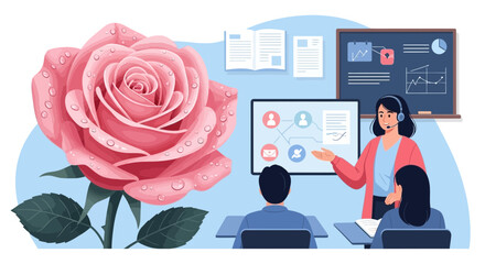 Online education platform showcasing digital learning and floral aesthetics integration