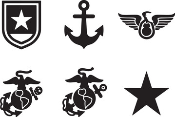 Military symbols and emblems, ideal for patriotic design projects