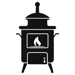 Vintage Coal Stove Silhouette Vector – Simple Retro Cooking Device
