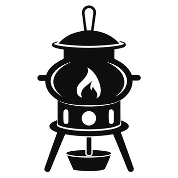 black campfire cooking pot with flame clip art preview
