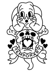 A cute ghost sitting on a skull with 