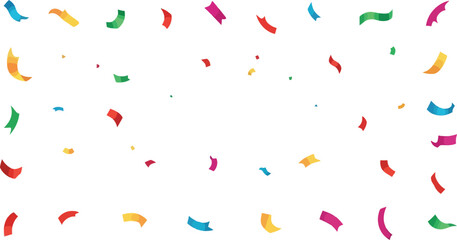 Colorful confetti ribbons scattered on a white background, creating a festive and celebratory design.