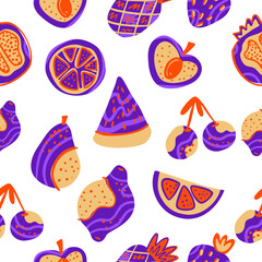 Colorful Abstract Tropical Fruits &ndash; Modern Hand Drawn Exotic Fruit Pattern Illustration