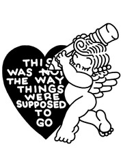 A cherub holds a heart with a quote about unexpected life disappointment