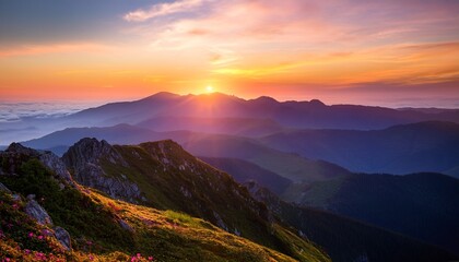 a breathtaking and majestic mountain landscape captured at sunrise radiating beauty and awe