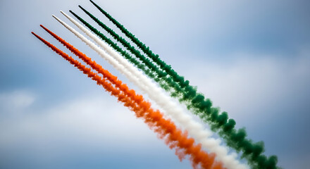 Spectacular airshow display showcasing vibrant colorful smoke trails against a cerulean canvas