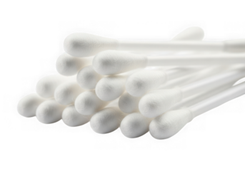 A pile of white cotton swabs isolated on a transparent background