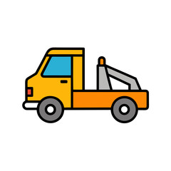 tow truck carrying construction car isolated vector art icon