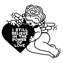 Cherub hugging a heart with 