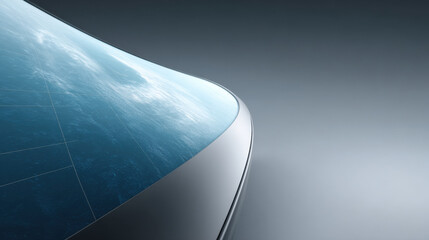 Curved futuristic weather radar screen displaying ocean and sky with clouds in sleek modern design for advanced monitoring