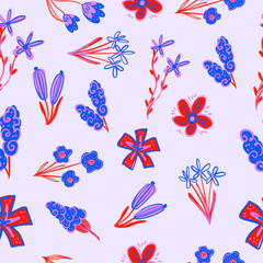 Bright and colorful abstract flower illustration. Modern hand drawn floral elements in bold colors. Perfect for spring and summer designs, invitations, packaging, and decorative patterns.