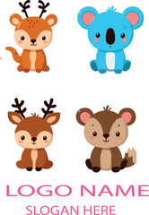 Fototapeta premium Kids animals logo icon vector white background .