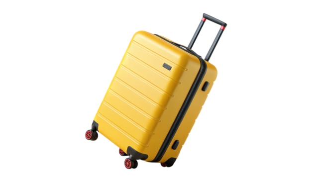 Pack your bags for adventure with this bright yellow suitcase, perfect for jet-setting travelers and stylish vacationers ready to explore the world in style - Powered by Adobe