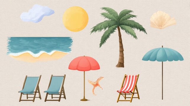 very simple summer beach set vector 