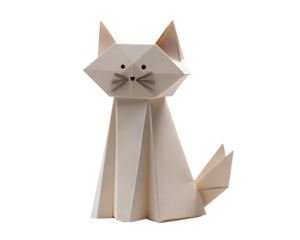 whimsical origami cat figure standing upright isolated on white background, png, ai generated.