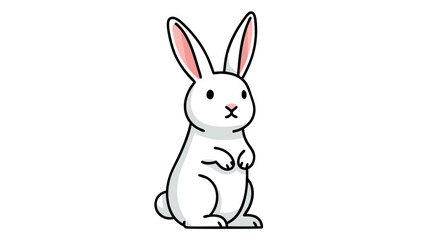 Obraz premium Cartoon White Rabbit Standing Upright with Pink Ears and Cute Expression, Isolated on White Background