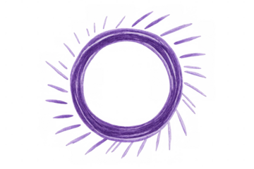 Purple hand-drawn circular frame with rays on transparent background, ideal for creative projects