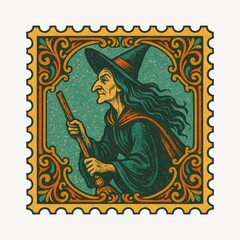Obraz premium Vintage witch stamp illustration