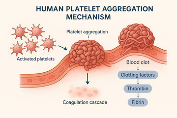 Human Platelet Aggregation Mechanism, Illustration