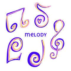 Colorful Hand Drawn Musical Notes &ndash; Abstract Melody Symbols in Pink, Yellow and Purple