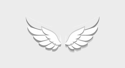 Obraz premium Elegant ethereal wings, angelic flight symbol depicted in minimalist style, with smooth transitions and subtle shadows, against a neutral background