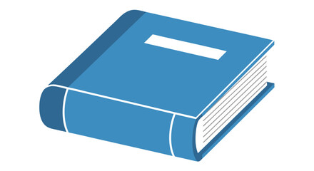 Illustration of a blue closed book with white label, representing education and knowledge materials
