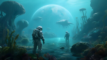 Fototapeta premium scuba diver and coral reef