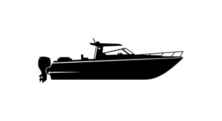 Monochromatic modern speedboat silhouette, a sleek and fast watercraft for leisure and sport pursuits, ideal for maritime designs and themes