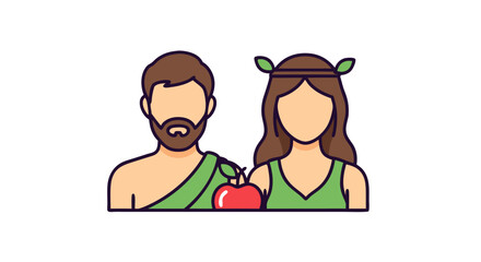 Illustrative depiction of Adam and Eve with apple, symbolizing biblical creation narrative and concepts of temptation and original sin origin myth